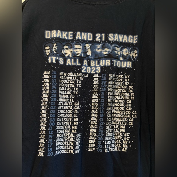 Drake x 21 Savage It’s All a Blur Tour T-Shirt (tour dates) - Picture 4 of 6